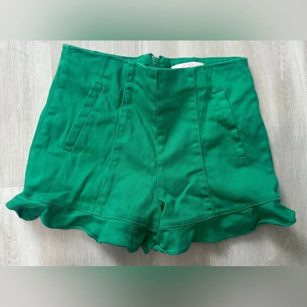GB Girls Green Ruffle Hem Shorts Size 5T Elastic Waist Dressy Casual Shorts